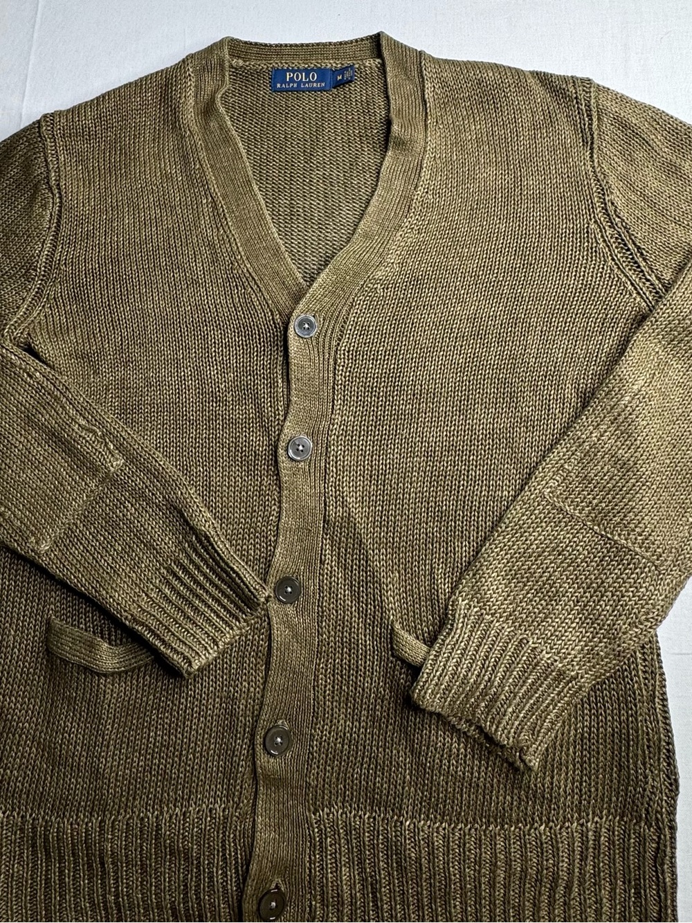 Ralph Lauren Olive Knit V-Neck Cardigan